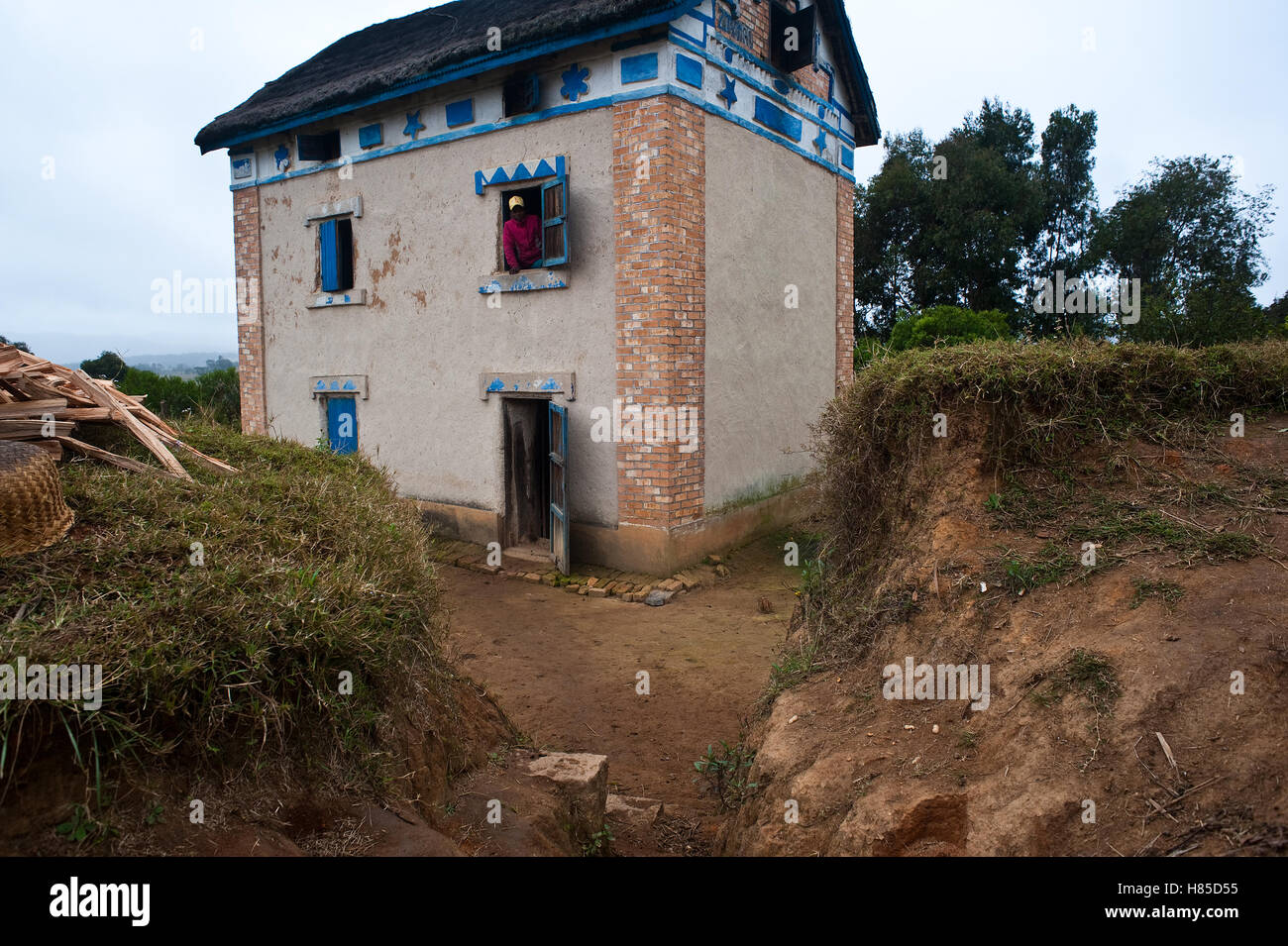 Traditional house in the Betsileo countryside ( Madagascar Stock Photo