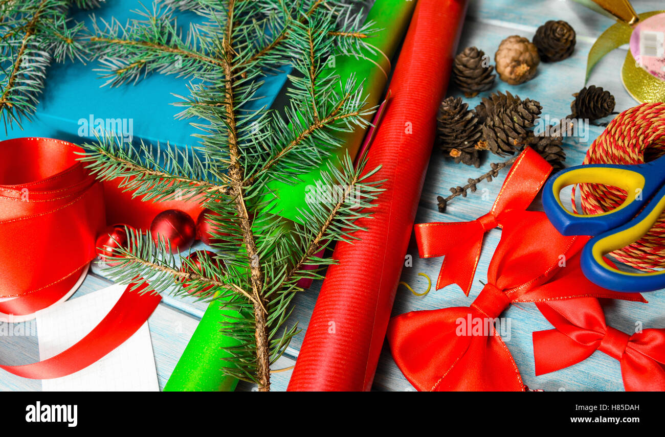 materials for handmade christmas decoration Stock Photo - Alamy