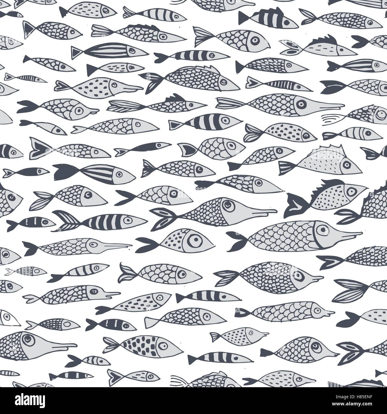 vector seamless pattern with fishes, hand drawn illustration Stock ...