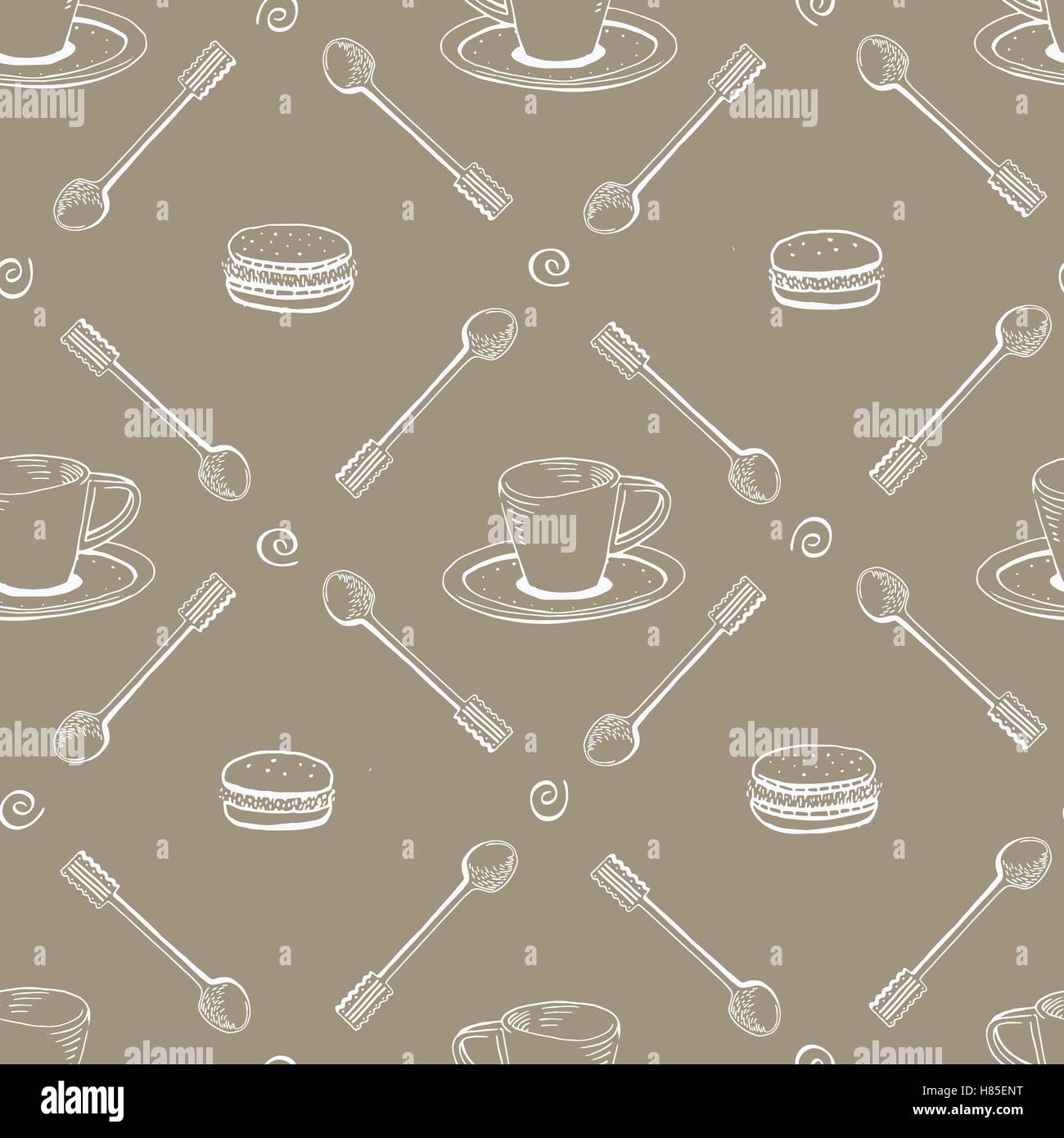 Seamless pattern with hand drawn sketchy tea and coffee cups. Coffee ...