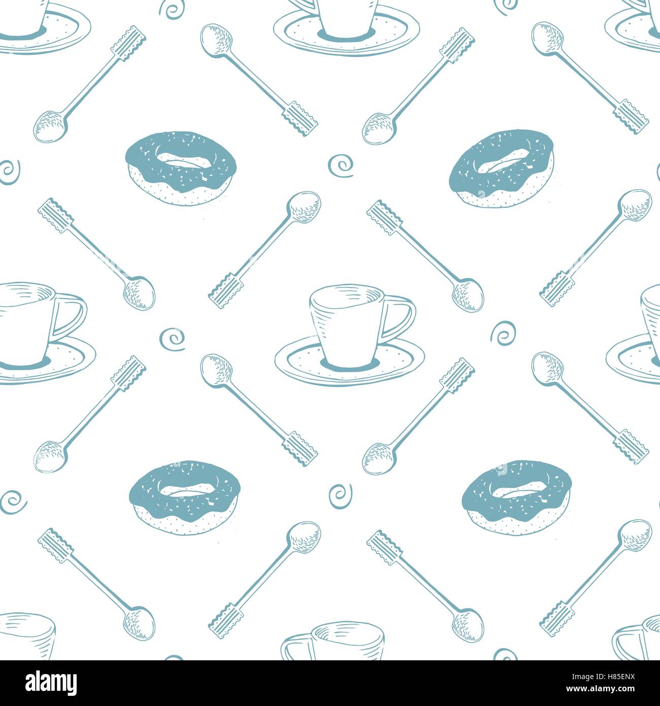 Seamless pattern with hand drawn sketchy tea and coffee cups. Coffee ...