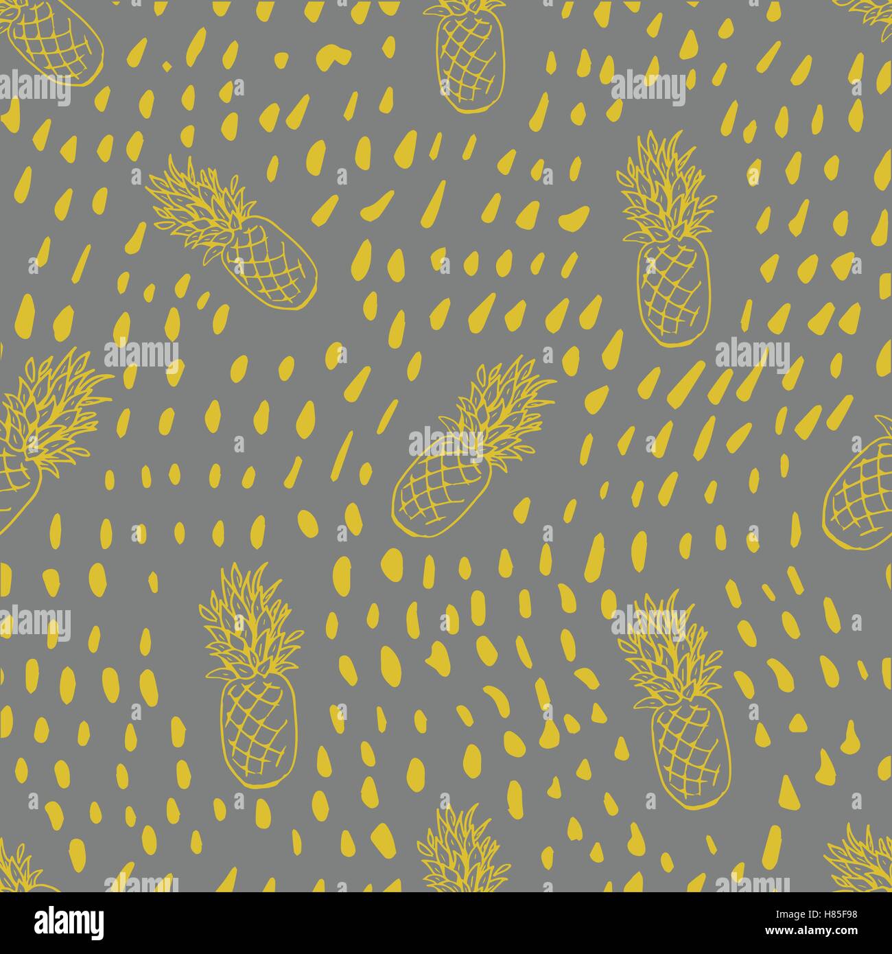 Seamless vector pattern with pineapple. Hand drawn illustration on a ...