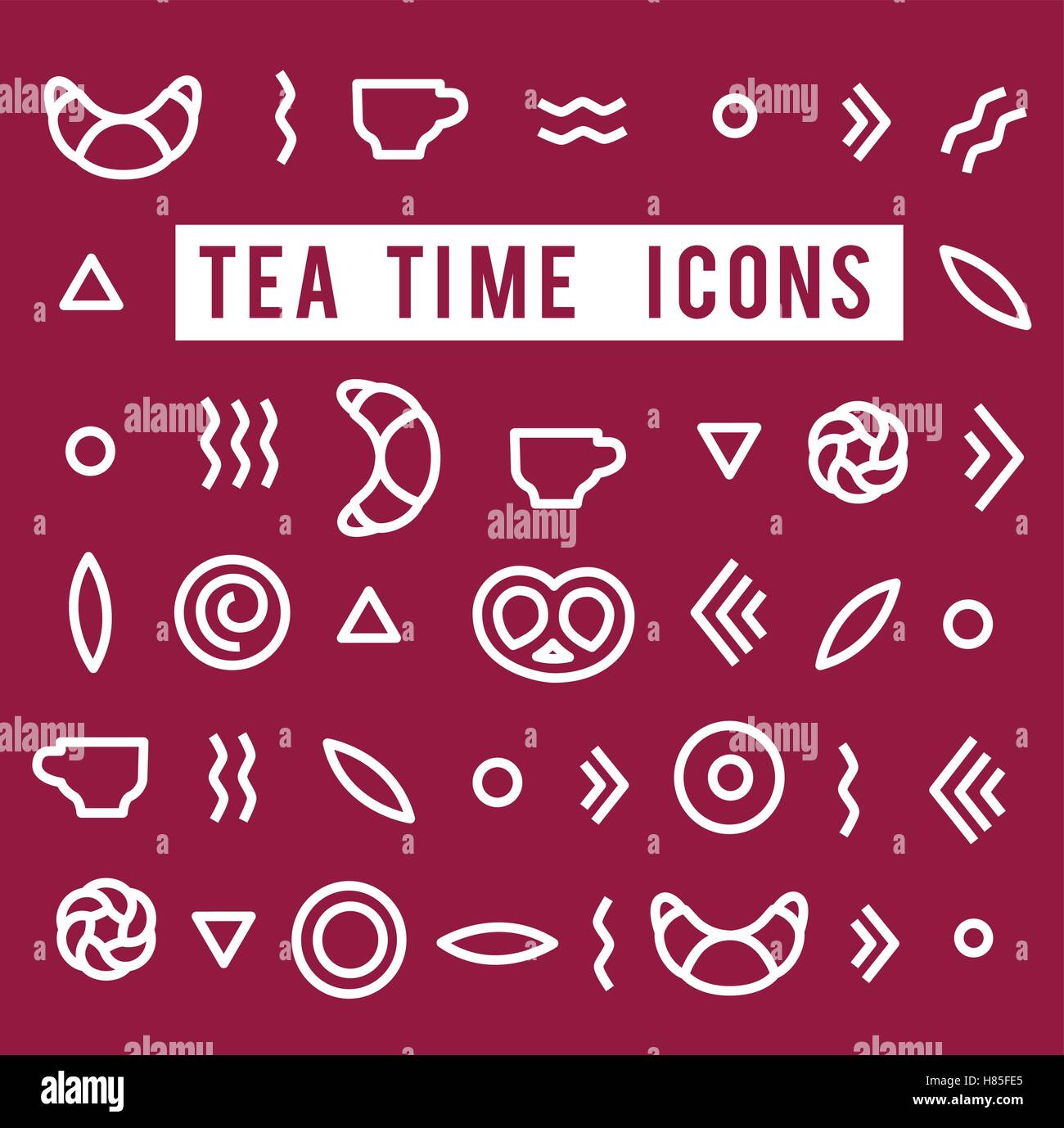 tea time vector icons, hand drawn. minimalism Stock Vector