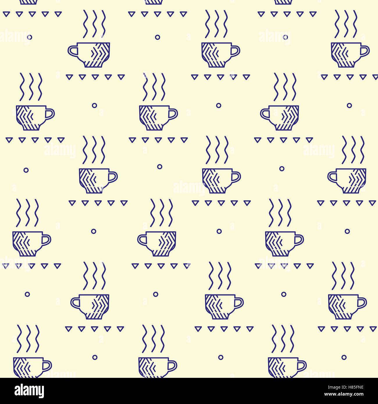 Seamless pattern with hand drawn sketchy tea and coffee cups. Coffee ...
