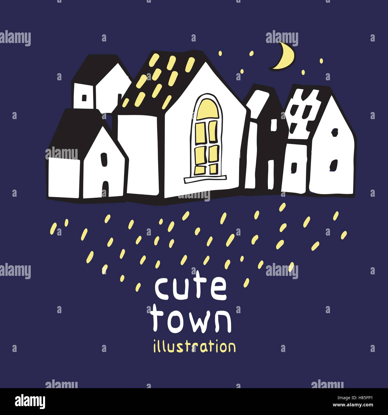 Vector hand drawn illustration with cute houses Stock Vector Image ...