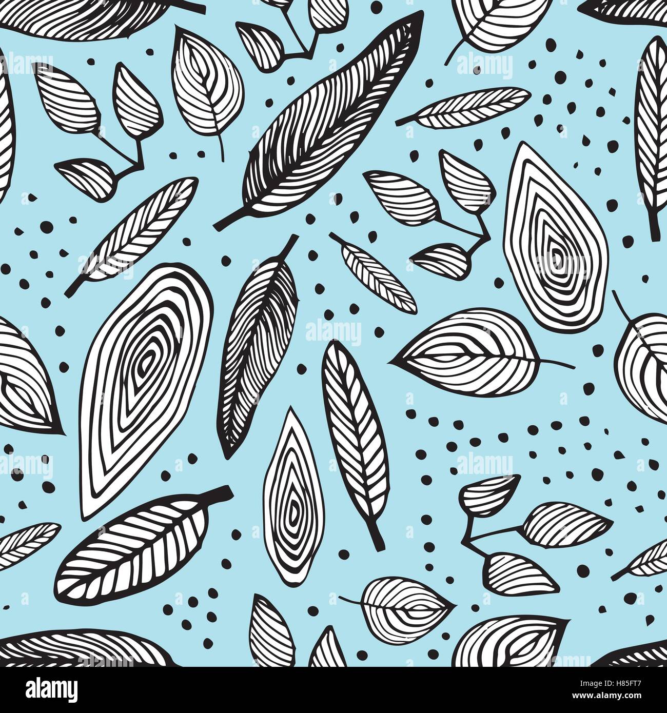 Seamless vector pattern with doodle leaves. Hand drawn Stock Vector ...