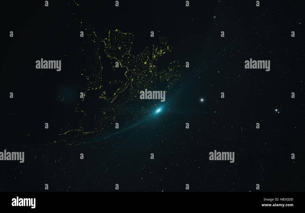 blue Sunrise over earth as seen from space. With stars background Stock ...