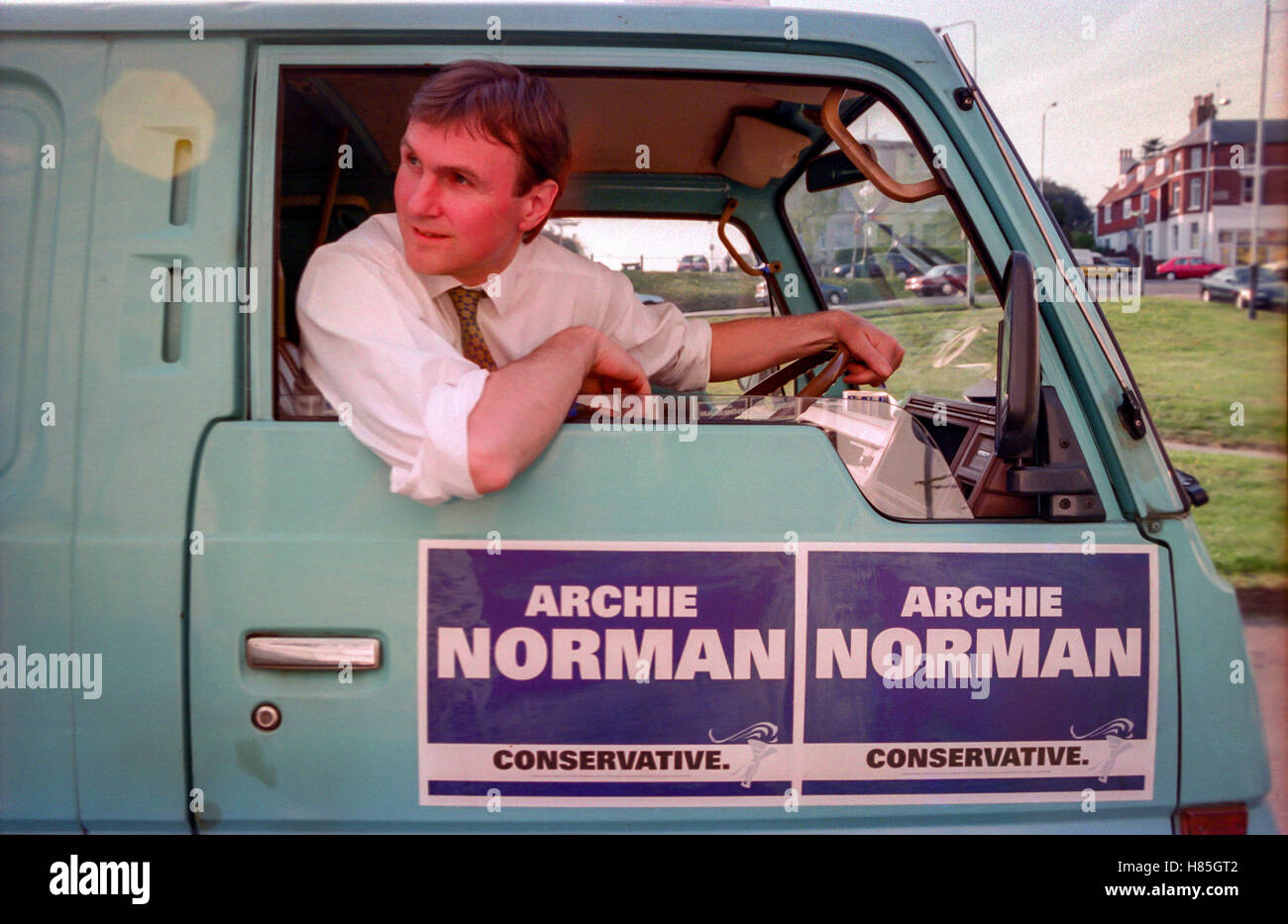 Archie Norman, Chief Executive of Asda, Prospective  Parliamentary Candidate for Tunbridge Wells, on behalf of the Conservative Party, campaigning in the town, during the General election.   April 9th 1997. Stock Photo