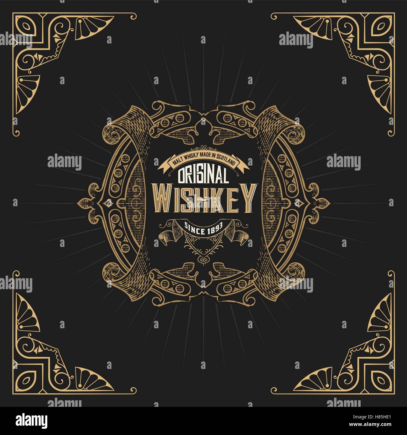 Old  label design for Whiskey and Wine label, Restaurant banner, Beer label. Vector illustration Stock Vector