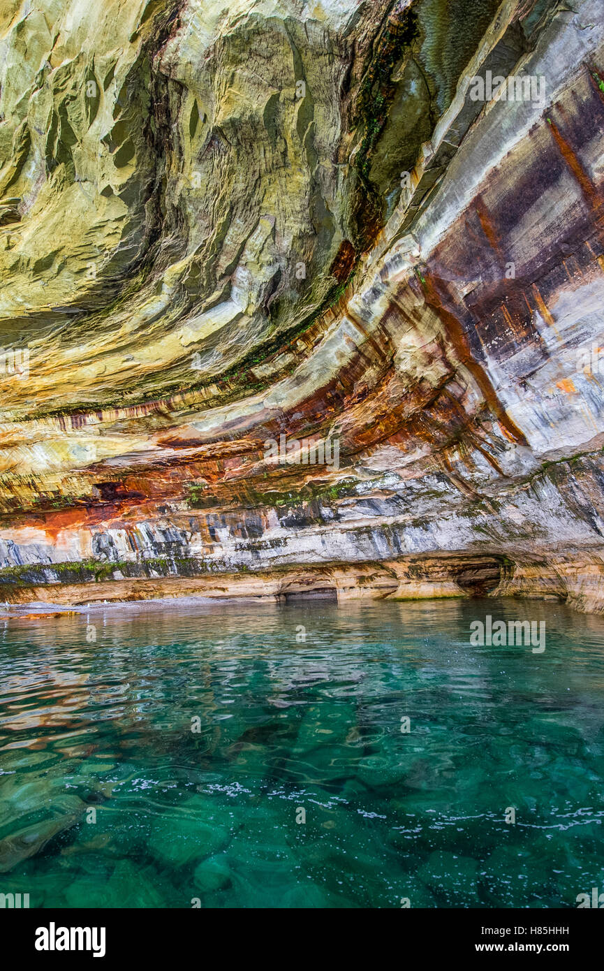 Mineral stained wall, Pictured Rocks National Lakeshore, Michigan Stock
