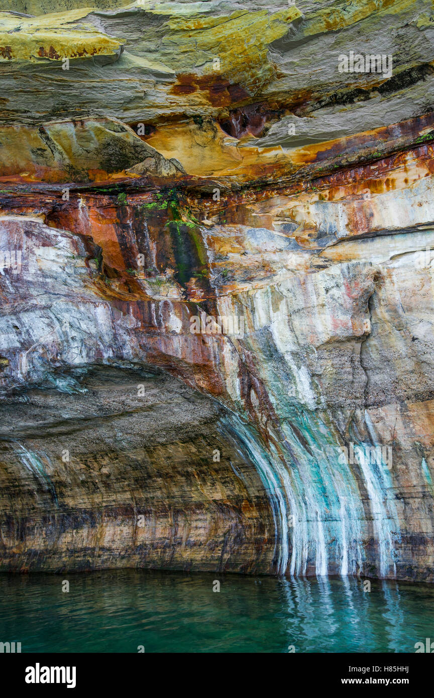 Mineral stained wall, Pictured Rocks National Lakeshore, Michigan Stock ...