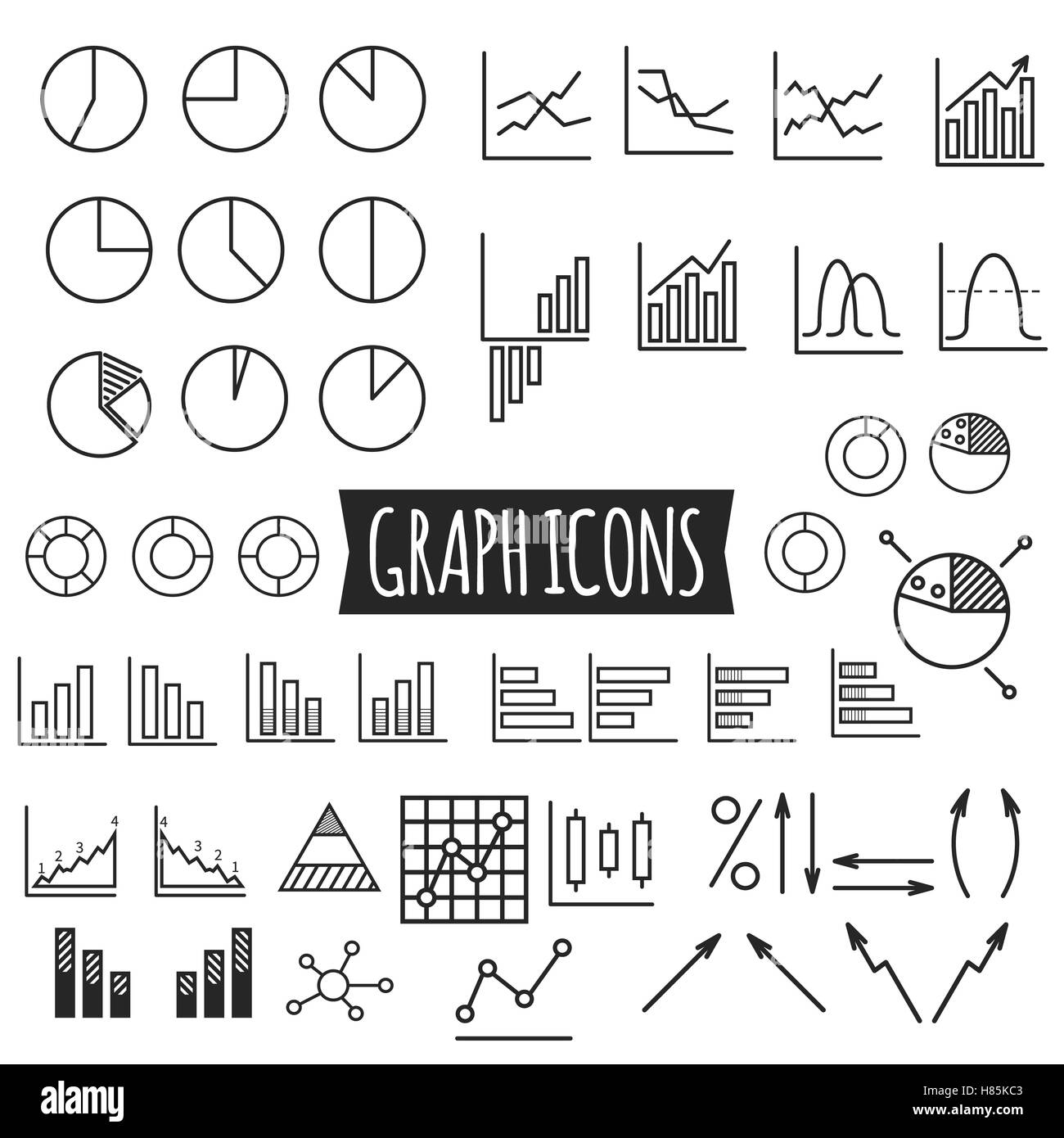 Business charts. Set of thin line graph icons. Outline. Can be use as elements in infographics, as web and mobile icons etc. Easy to recolor and resize. illustration Stock Photo