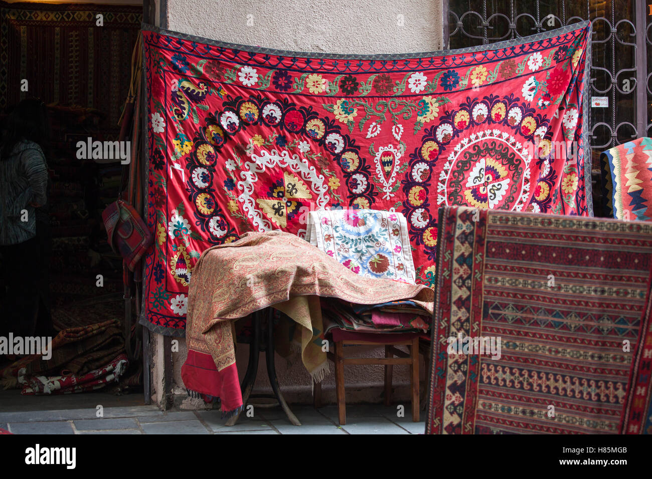 Old carpets in the street market in Tbilisi Old town, Republic of