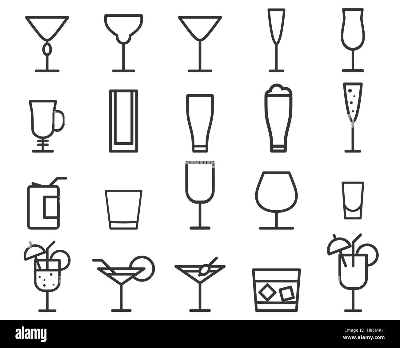 Beverage, drinks thin line symbol icon. Cocktails. Party outline ...