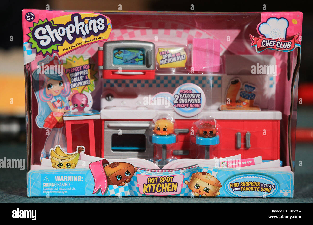 Shopkins Chef Club Hot Spot Kitchen on display at the DreamToys 2016 event held at St Mary's Church, Marylebone, London. Stock Photo