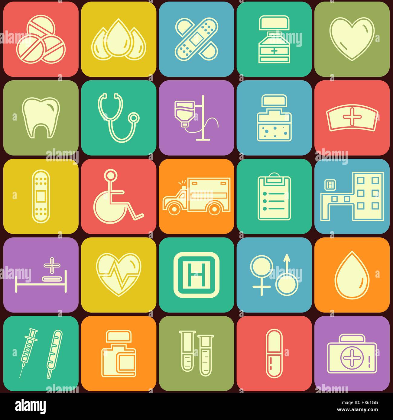 Set of flat Medical icons isolated on multicolor buttons. Unusual ...