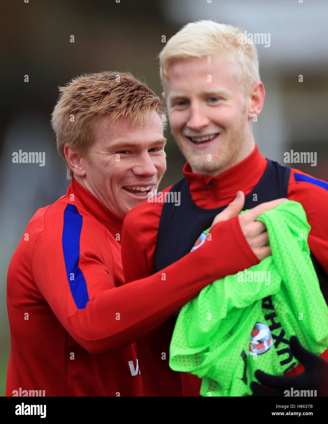 England's Will Hughes and Duncan Watmore during a training session at St George's Park, Burton. Stock Photo