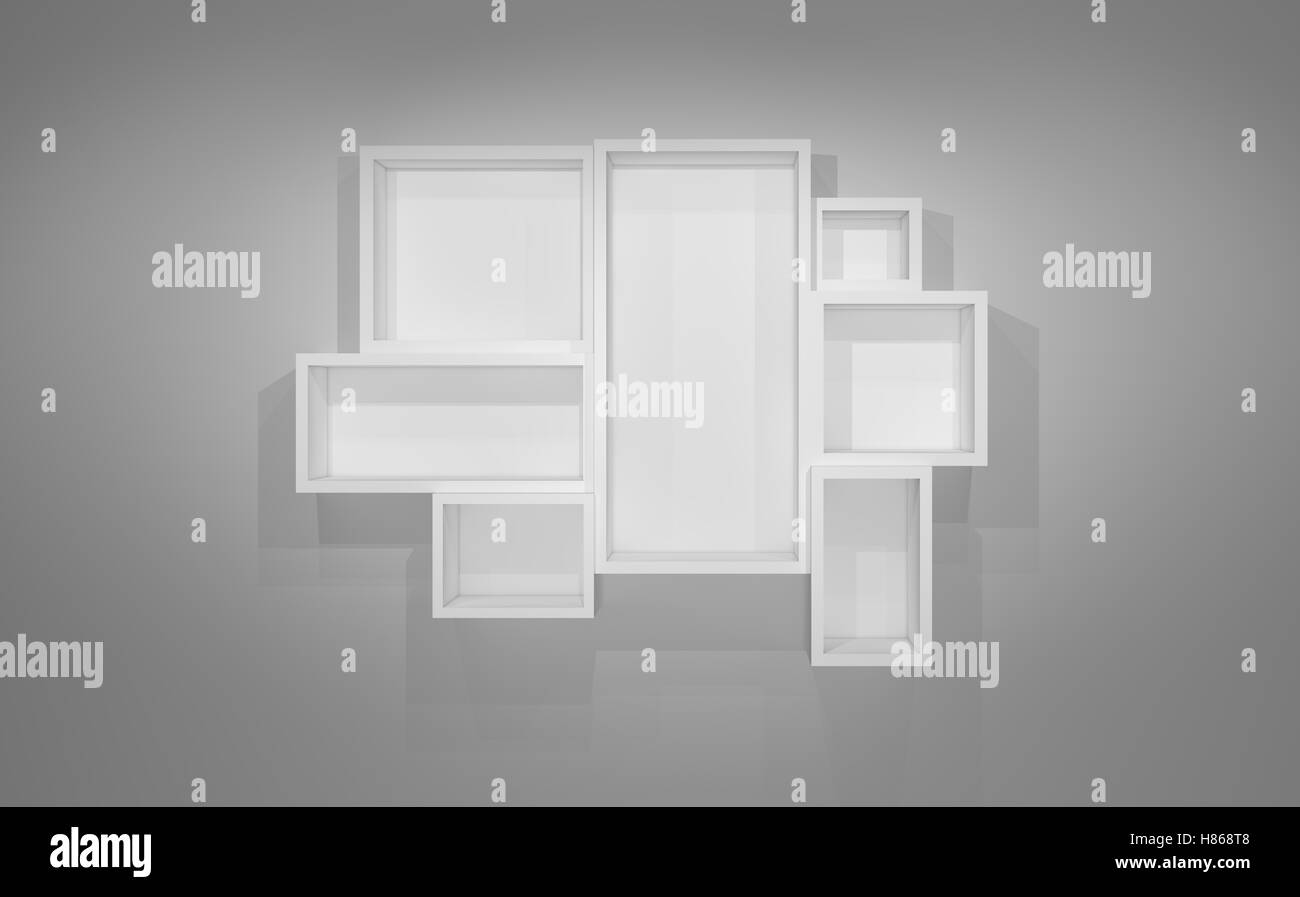 White shelves on gray wall with shadow Stock Photo Alamy