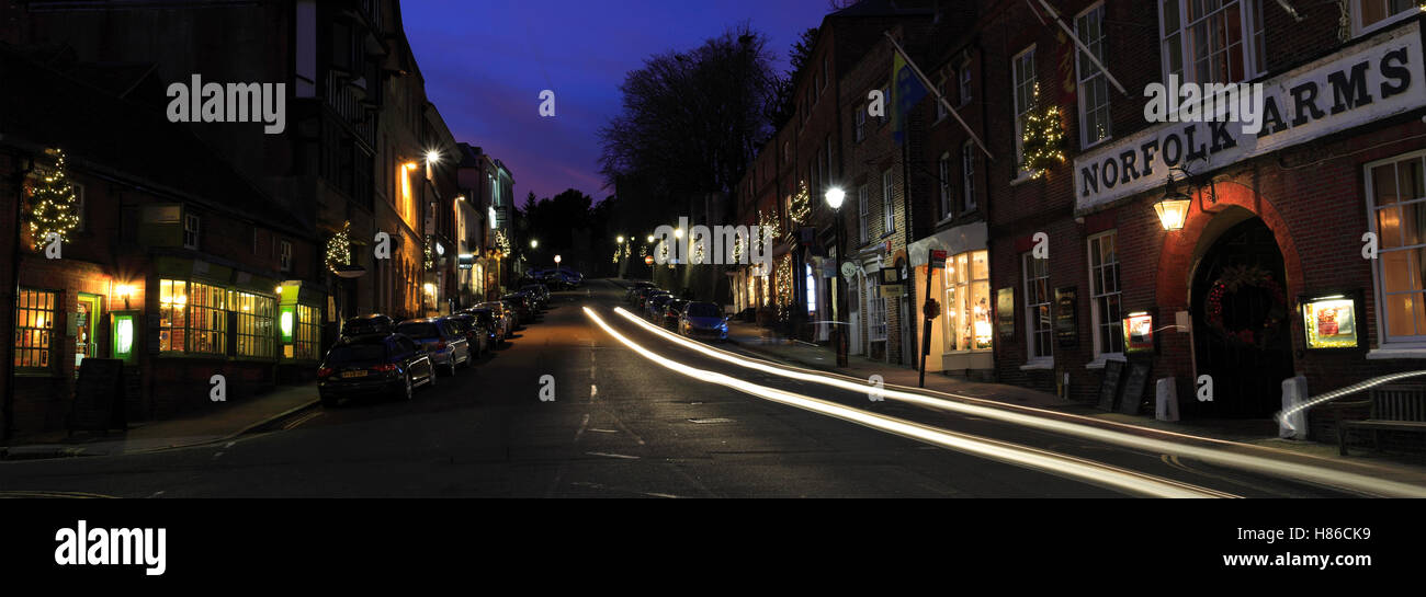 Christmas Lights at night, Arundel town, West Sussex County, England