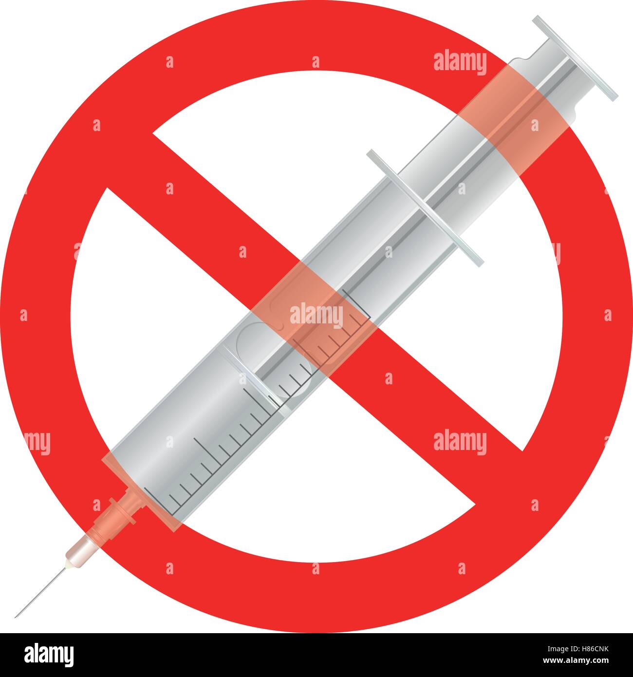Healthcare Barriers - Illustration of a syringe with 'no access' sign Stock Vector