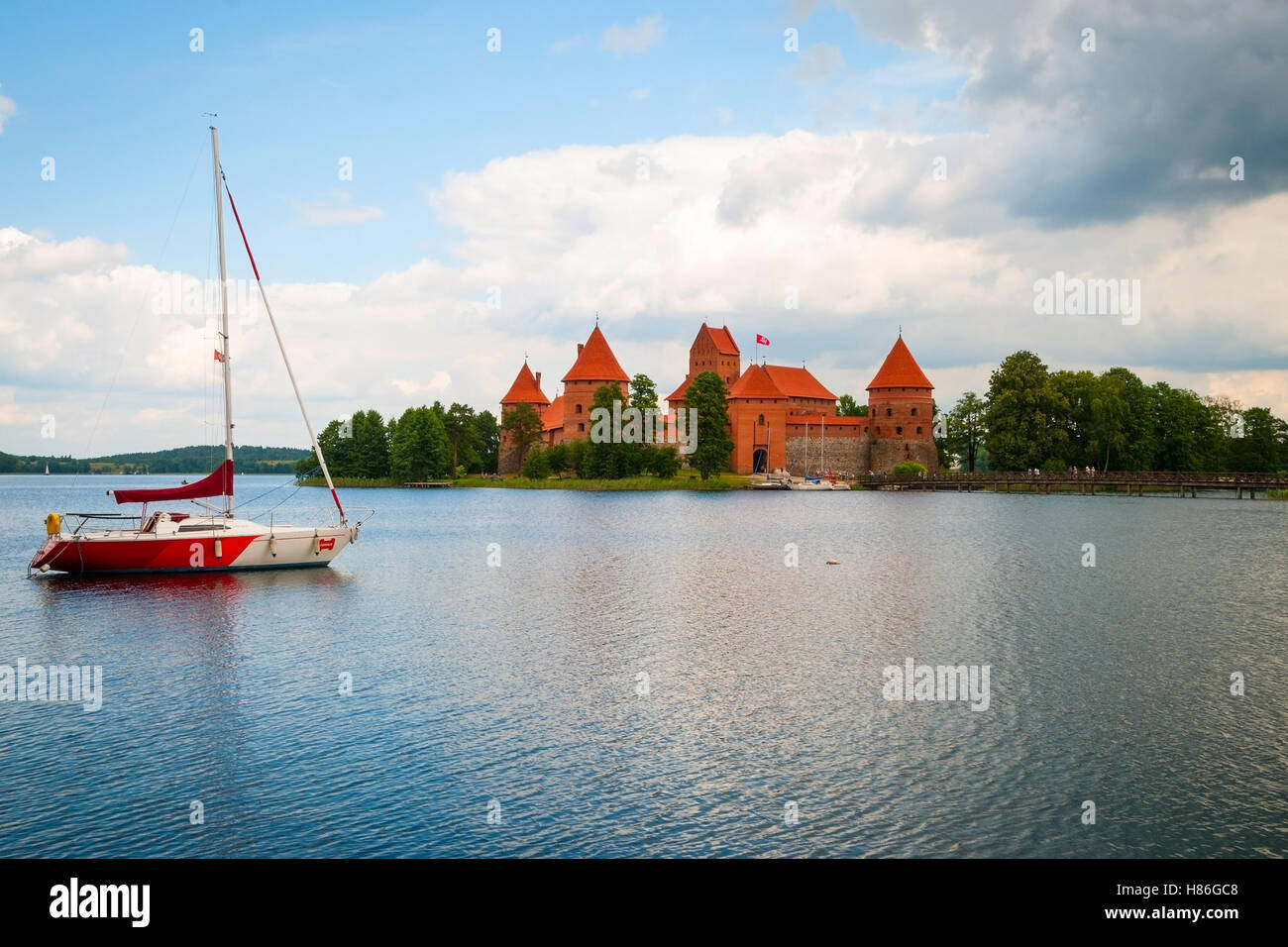 Trakai castle with lake, Lithuania Stock Photo