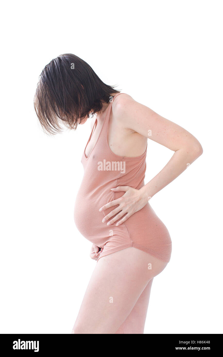 Silhouette of pregnant woman in vest after shower Stock Photo