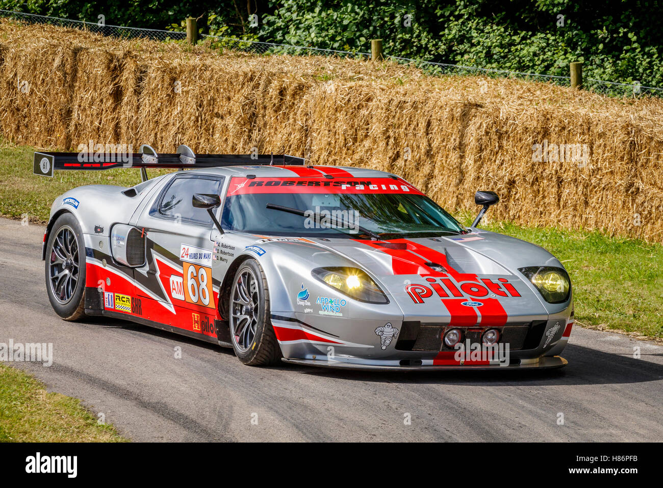 2006 Ford GT LM GTE with driver Andrea Robertson at the 2016 Goodwood Festival of Speed, Sussex, UK. Stock Photo