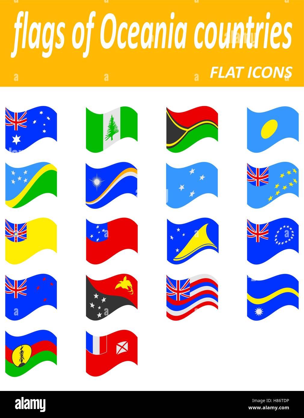 flags of oceania countries flat icons vector illustration isolated on white background Stock Vector