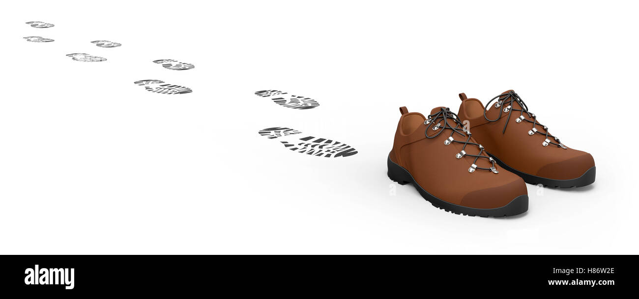 Walking shoes with traces isolated on white background 3D rendering Stock Photo