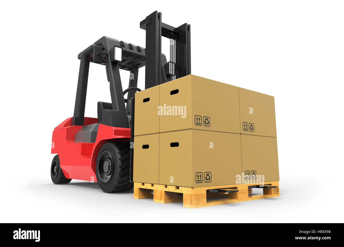 Forklift truck with boxes on pallet 3D rendering Stock Photo - Alamy