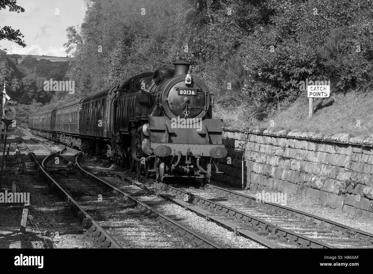 Standard tank number 80136 at Goathland during the Welsh Autumn steam gala on the NYMR North Yorkshire Moors Railway. Stock Photo