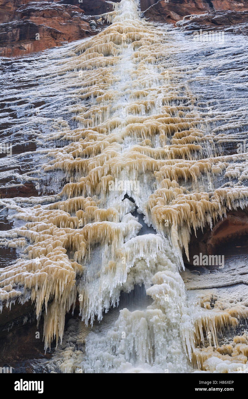Frozen waterfall on the Virgin River, Zion National Park, Utah Stock
