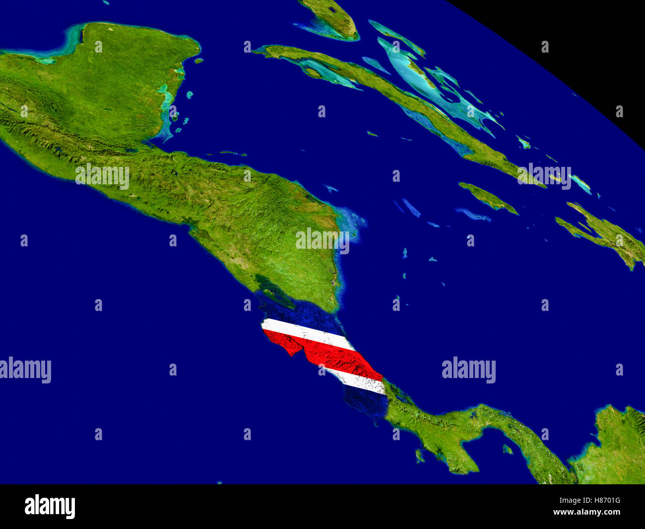Map of Costa Rica with embedded flag on planet surface. 3D illustration ...