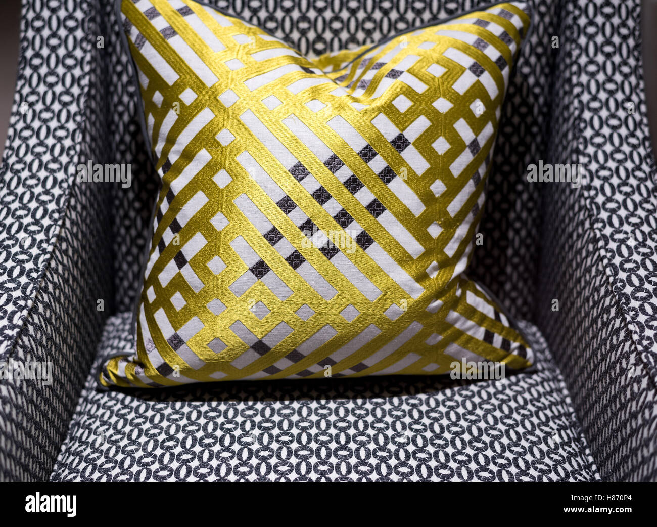 Beautifully Elegant Chair with Stylish Patterned Cushion Stock Photo