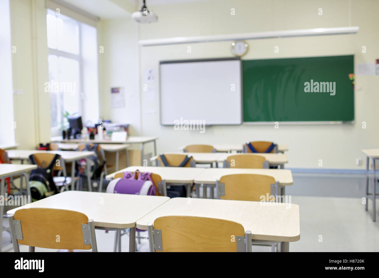 Empty White Classroom Background with Green Chalkboard Table and Seat on  Wooden Floor. Education and Back To School Concept Stock Illustration -  Illustration of education, classroom: 220056564