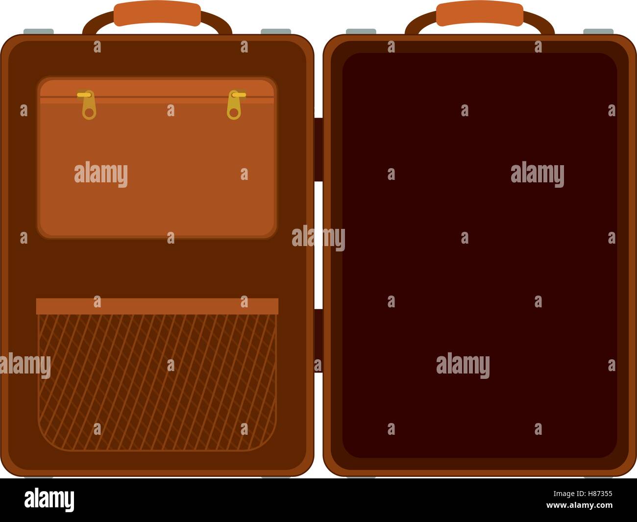 travel big suitcase brown opened with handle vector illustration Stock