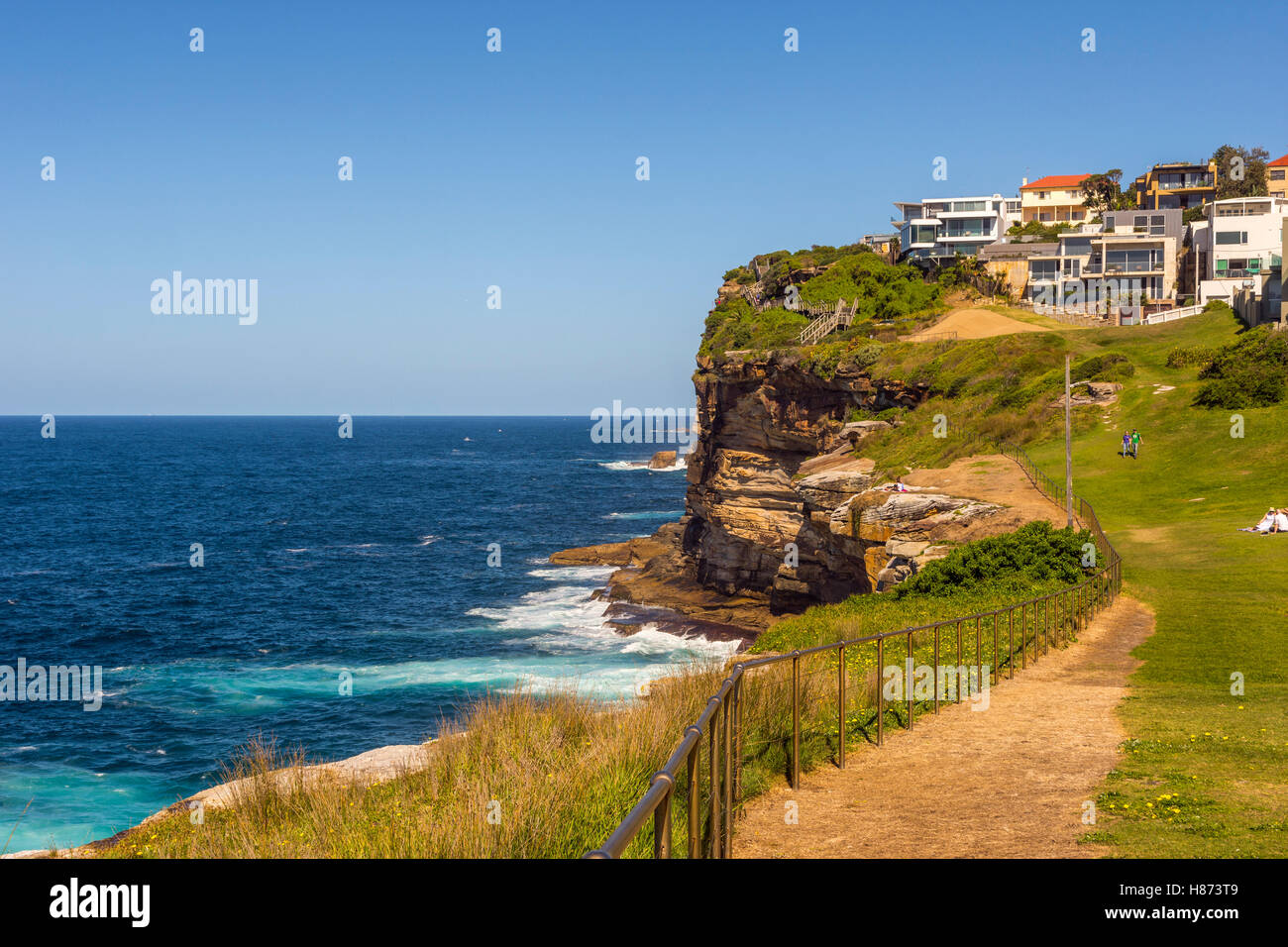 Cliffs along north Bondi beach, Sydney on sunny day Stock Photo