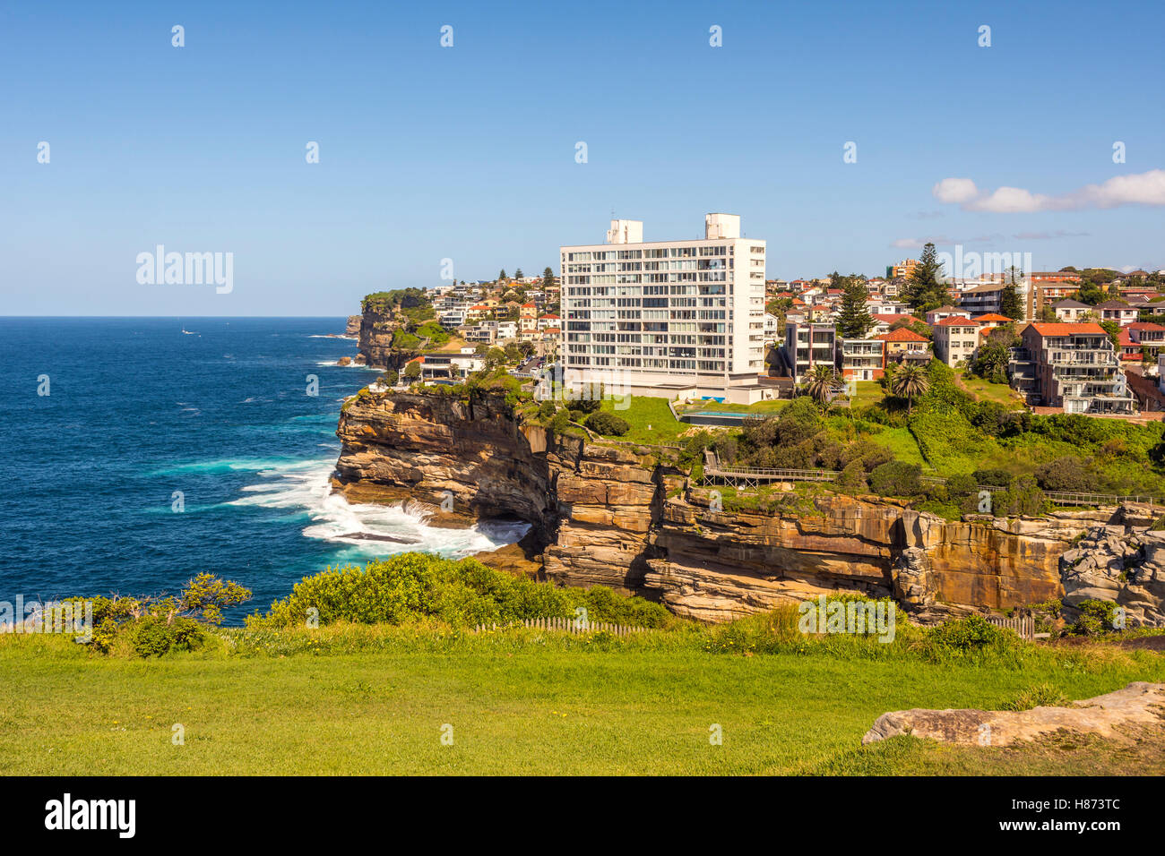 Cliffs along north Bondi beach, Sydney on sunny day Stock Photo