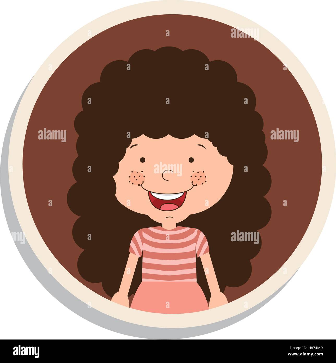 round frame and girl with curly hair and smiling vector illustration