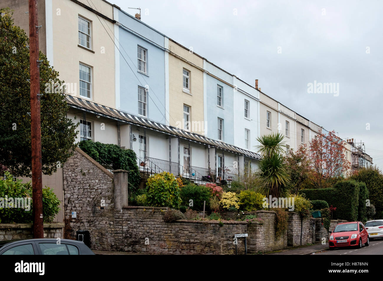 Painted terraced homes on Fremantle Road, Cotham, Bristol Stock Photo