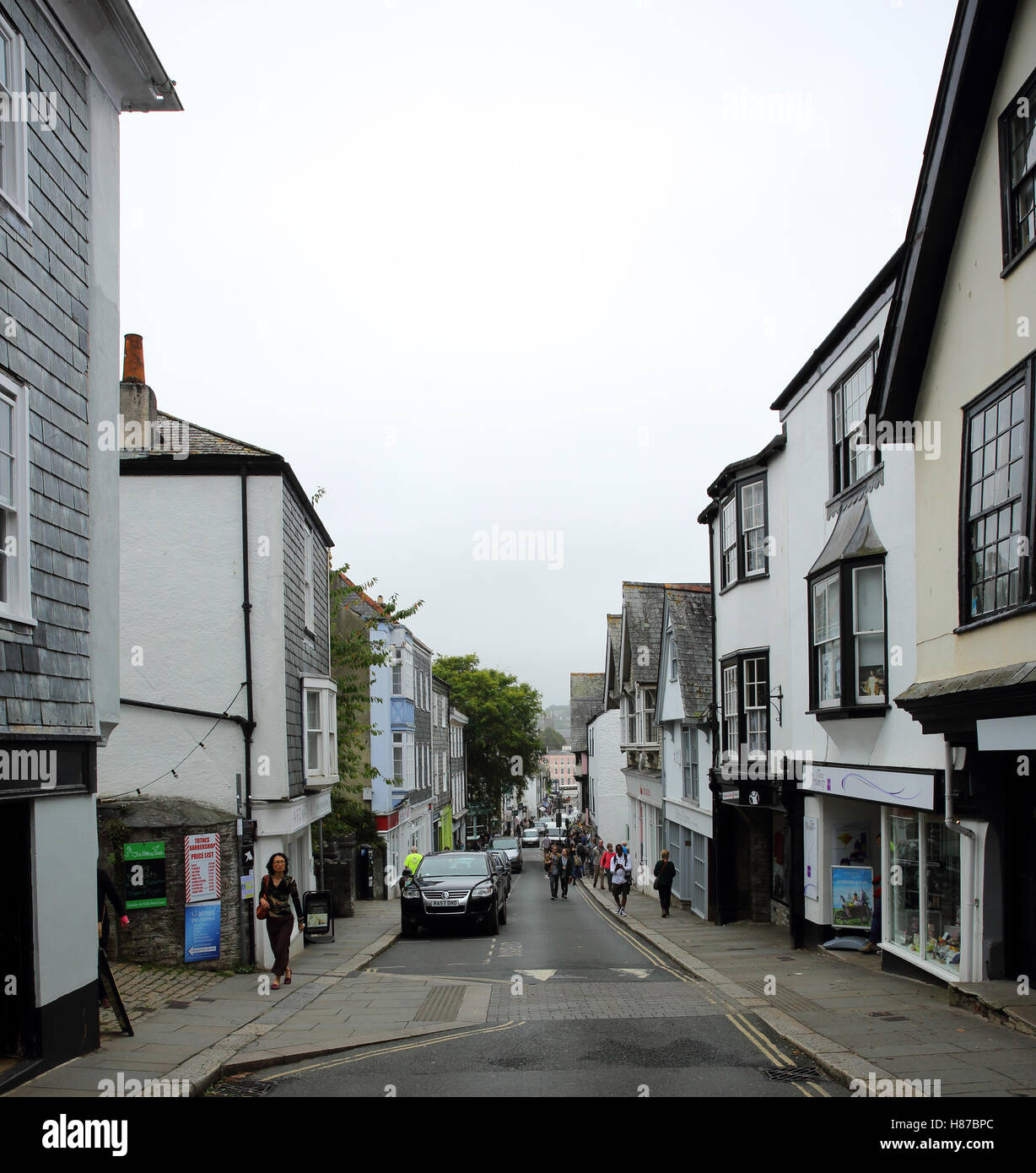 Looking along the main street in Totnes, Devon, England, UK Stock Photo