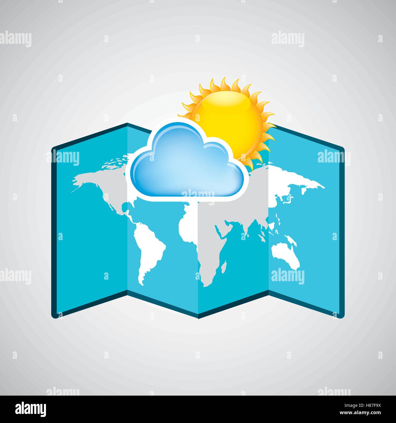 map with icon cloud sun weather graphic vector illustration eps 10 ...