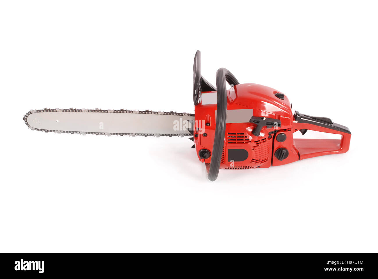 Red professional chainsaw isolated on white background Stock Photo Alamy