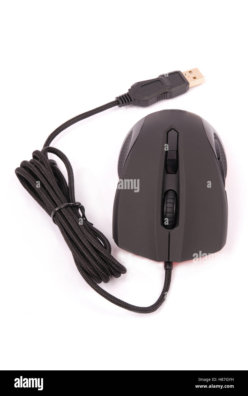 Black computer optical mouse isolated on white background with soft ...