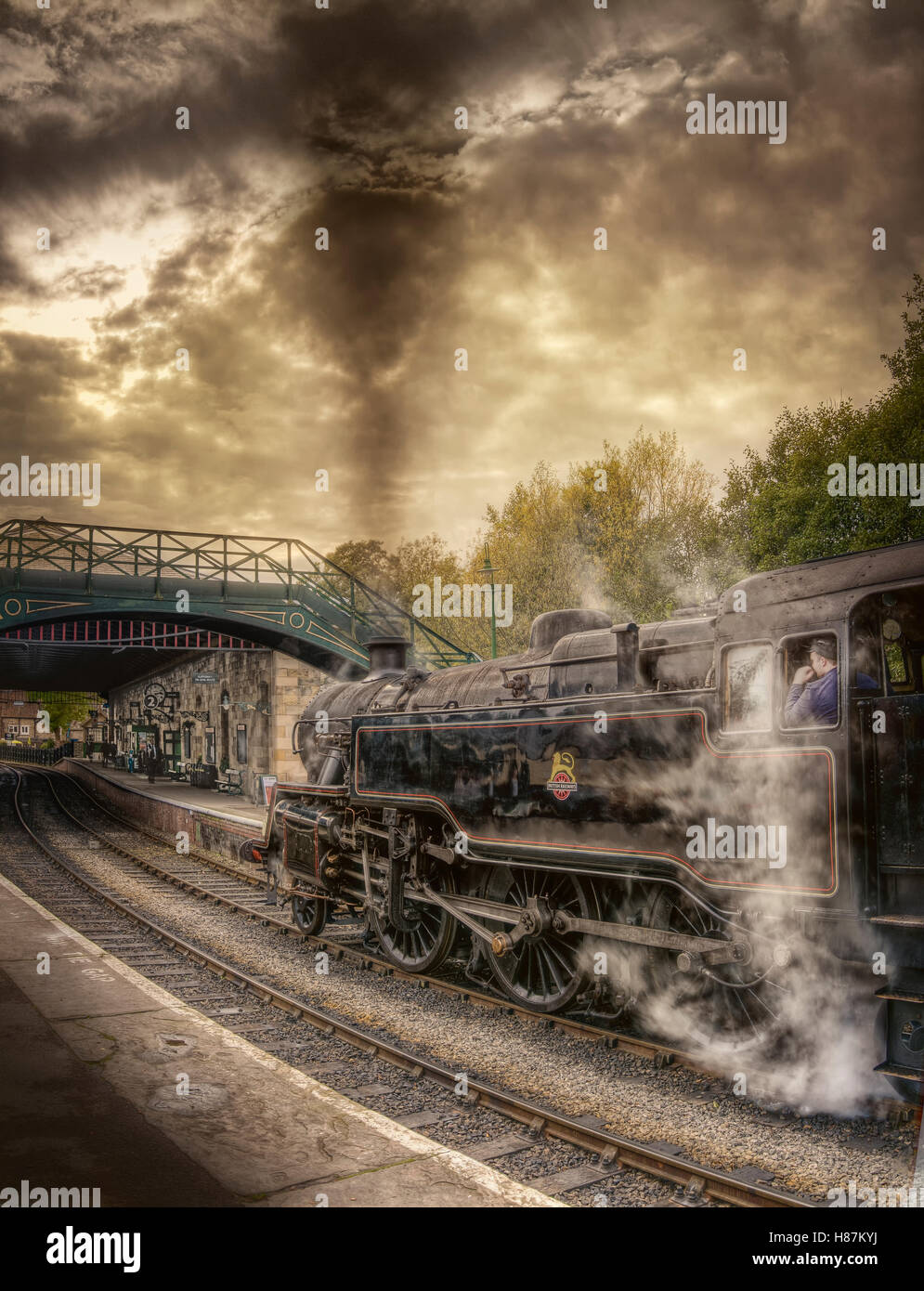 A standard tank engine approaching Pickering Station on the North Yorkshire Moors Historic Steam Railway Stock Photo