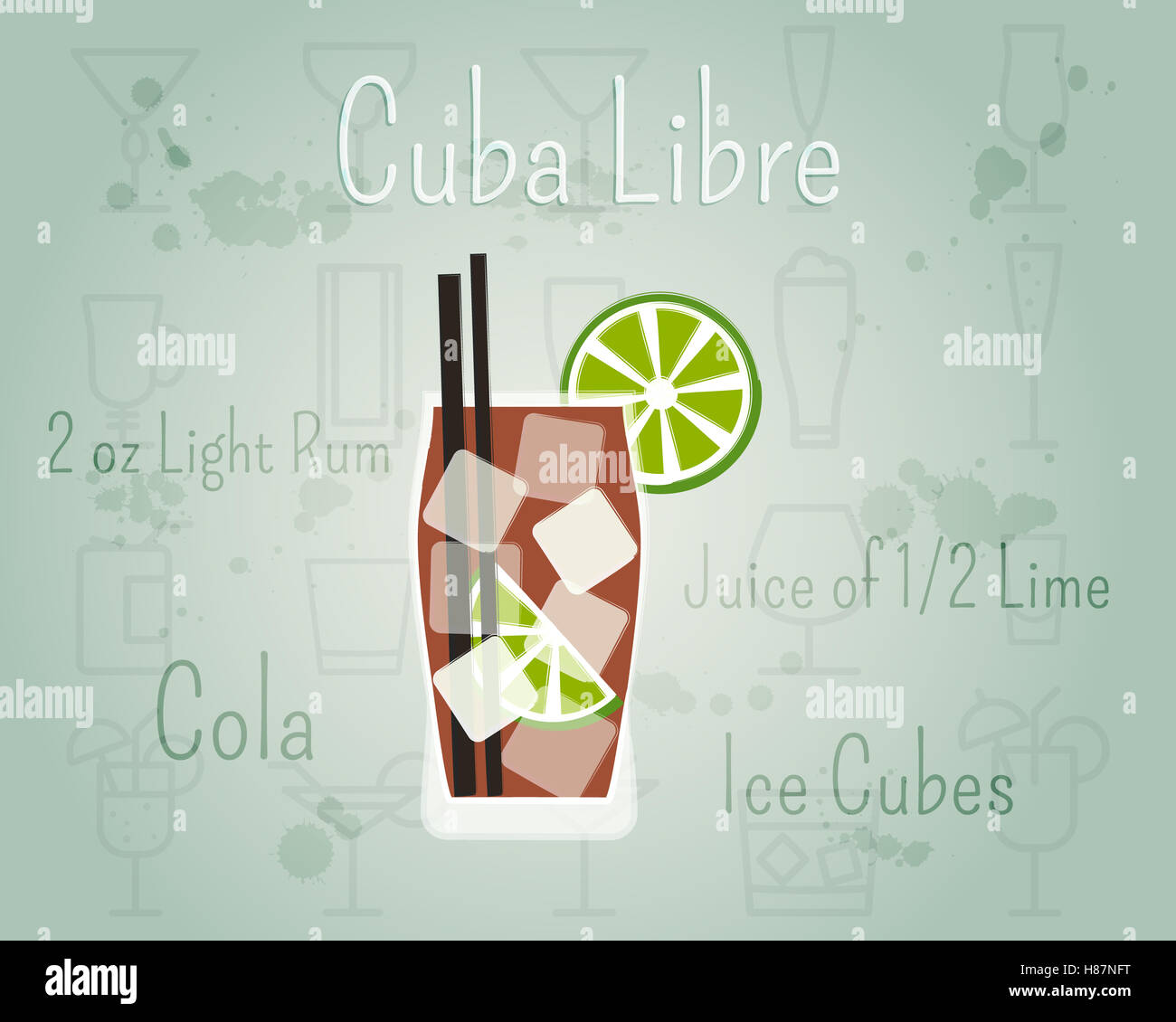 Cuba Libre Cocktail banner and poster template with ingredients. Summer ...