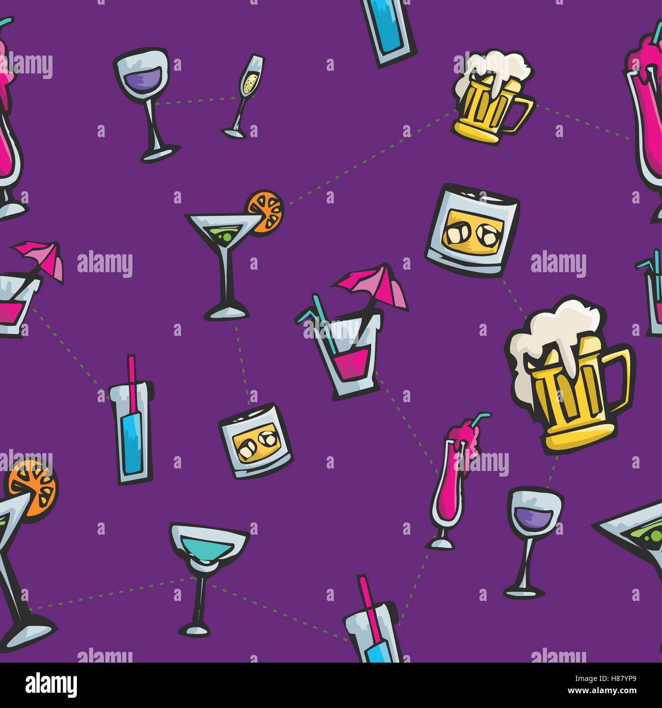 Decorative colorful drinks and cocktails seamless background vector ...