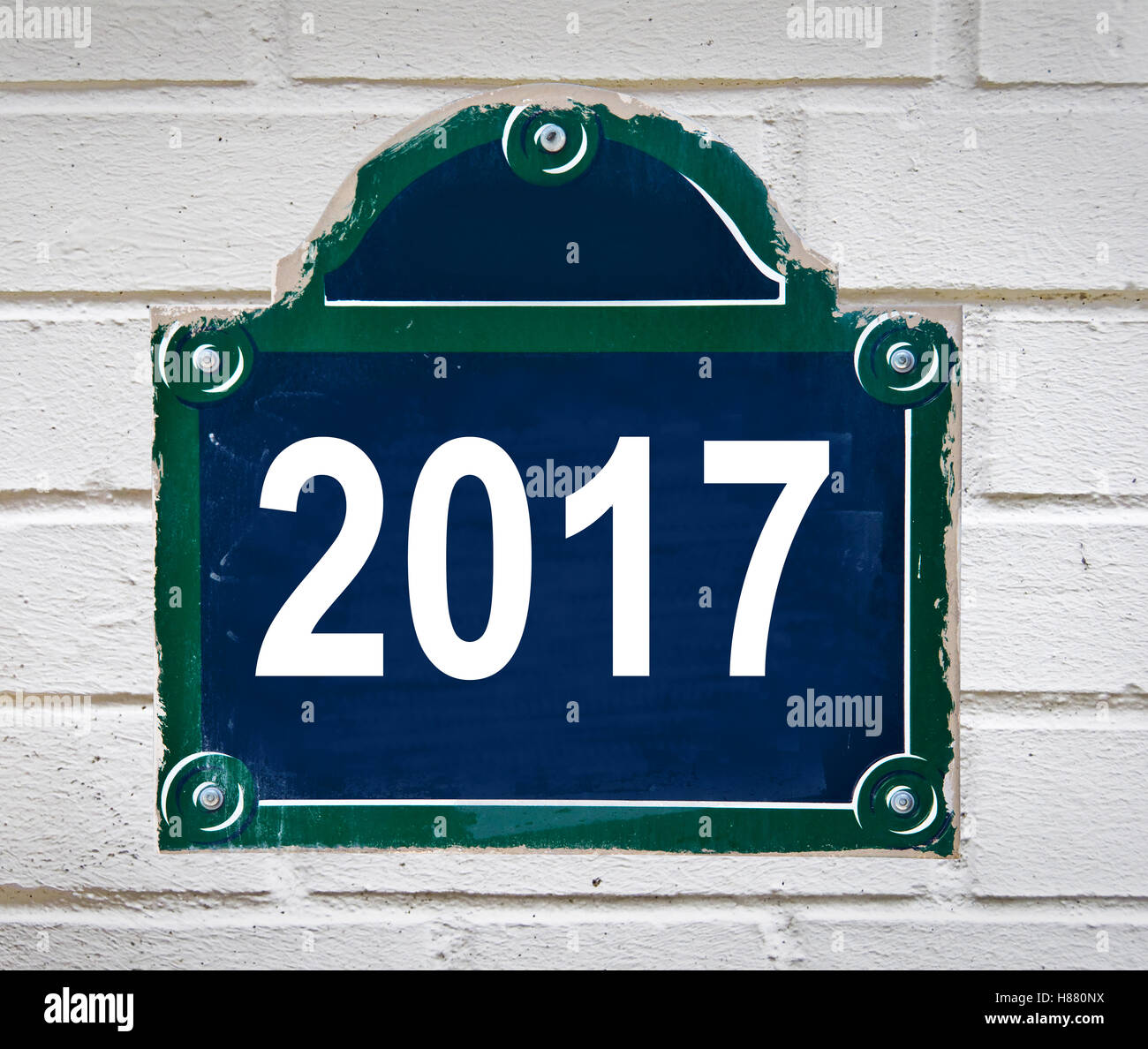 2017 written on a Paris street plate isolated on white background Stock Photo