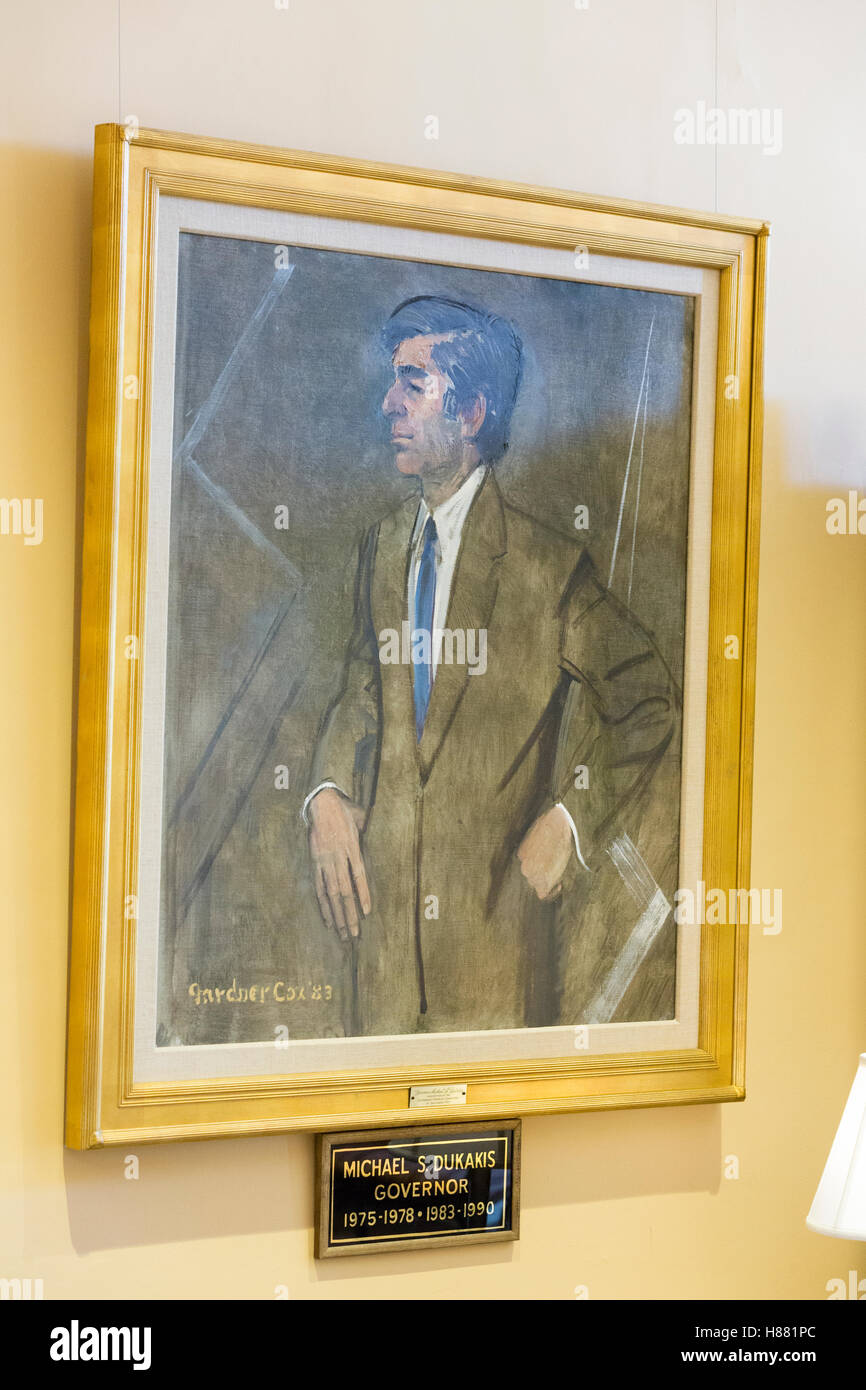 Portrait of Michael S. Dukakis Governor of Massachusetts in the Massachusetts State House, Boston, MA, USA Stock Photo