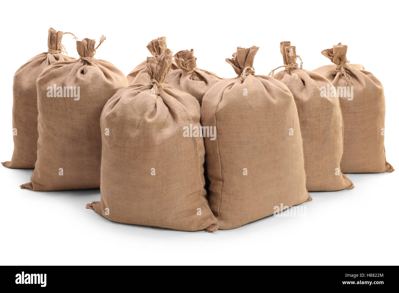 Burlap sacks isolated on white background Stock Photo